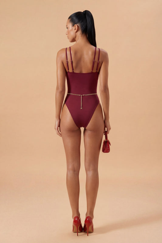Βουργουνδί bodysuit με βαθύ ντεκολτέ