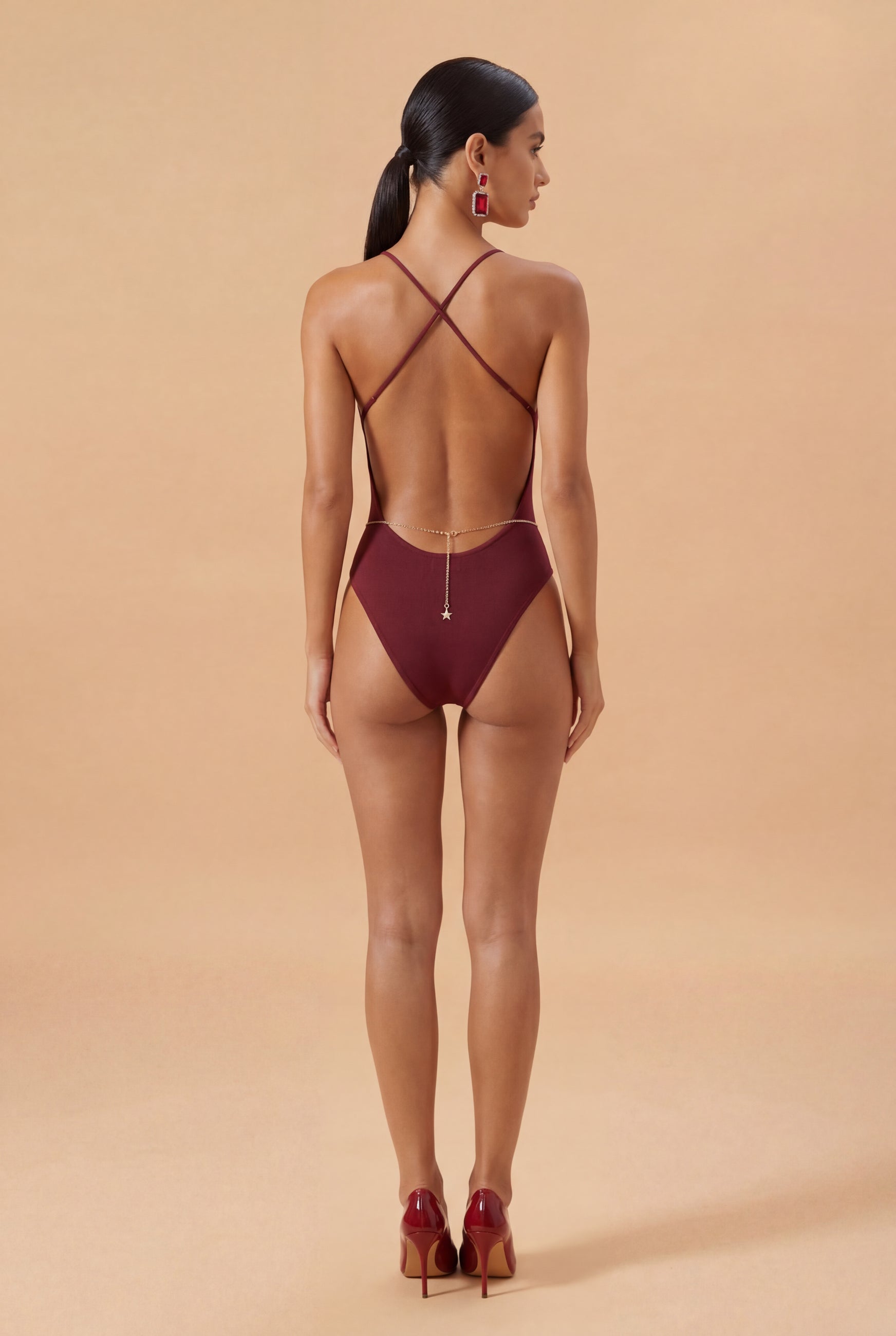 Βουργουνδί bodysuit με βαθύ ντεκολτέ