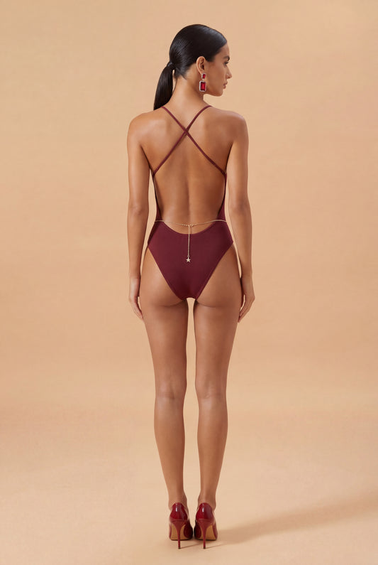 Βουργουνδί bodysuit με βαθύ ντεκολτέ